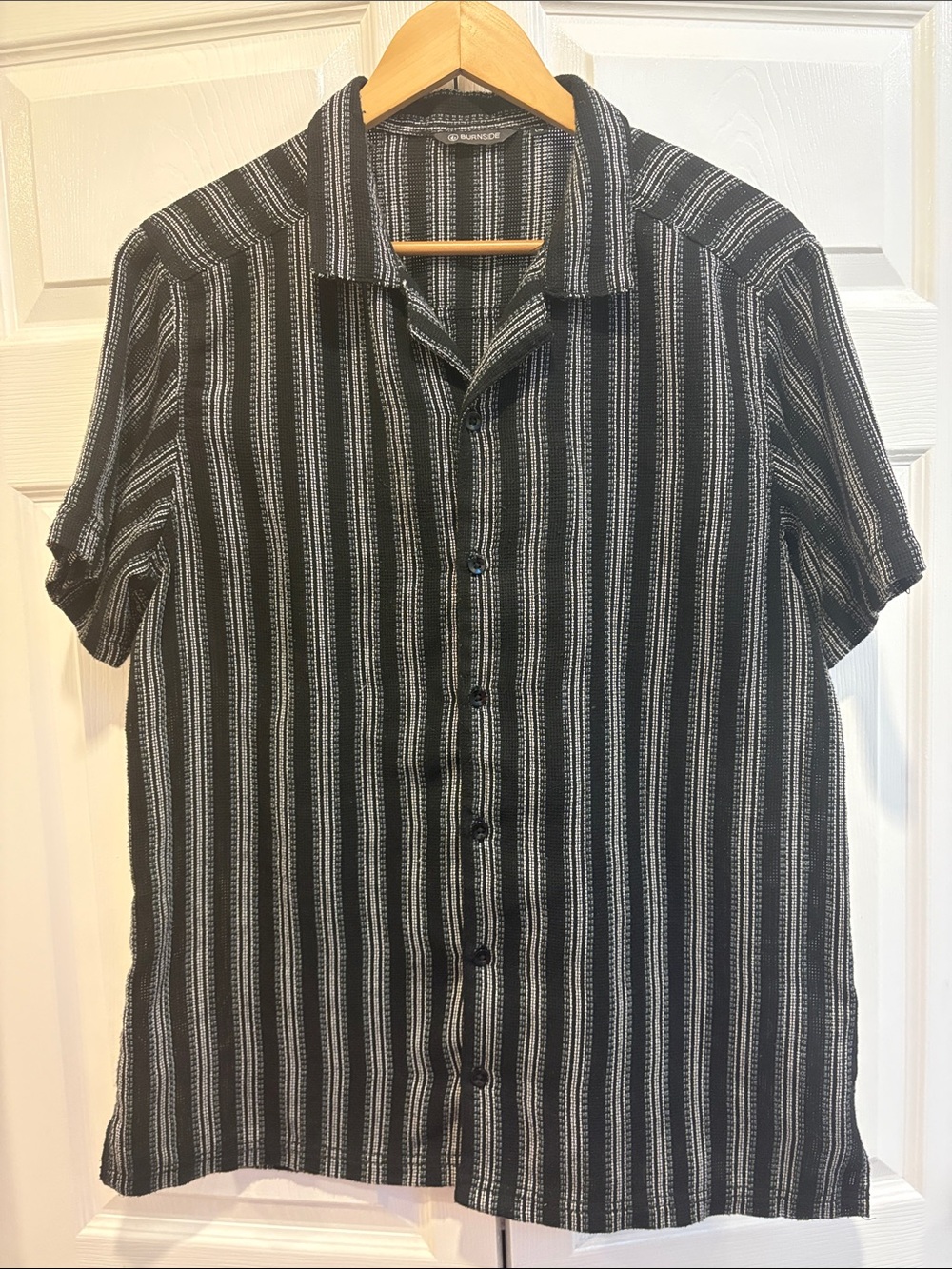 burnside Black and White Vertical Stripe Short-Sleeve Button-Down Shirt